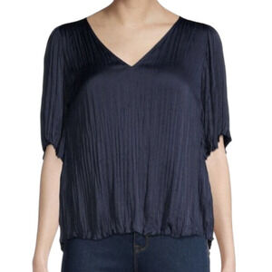 Vince ruffled flutter sleeve crushed satin top blouse size Large L